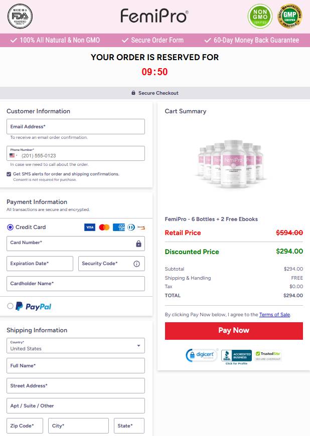 FemiPro - secure Order Page